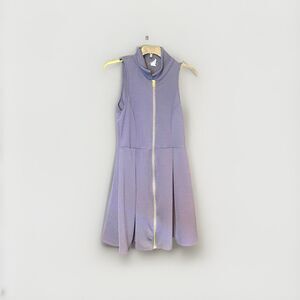 Love J Purple Sleeveless Mock Neck Skater Dress Gold Front Zip Textured Knit L
